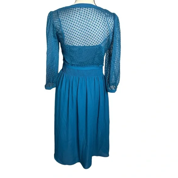 Anthropologie HD in Paris Celeste Swiss Dot Chiffon Teal Blue Dress - Picture 5 of 11